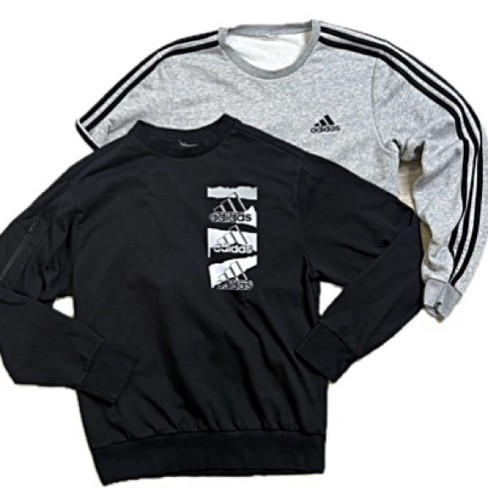 Adidas Crewneck Sweatshirt Bundle Mens Size Small Grey & Black Logo Pullover Set